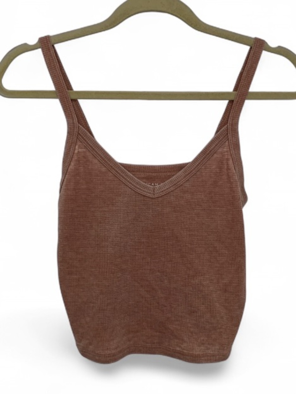 American Eagle Waffle Knit V-Neck Cropped Burnout Tank Top - Clay